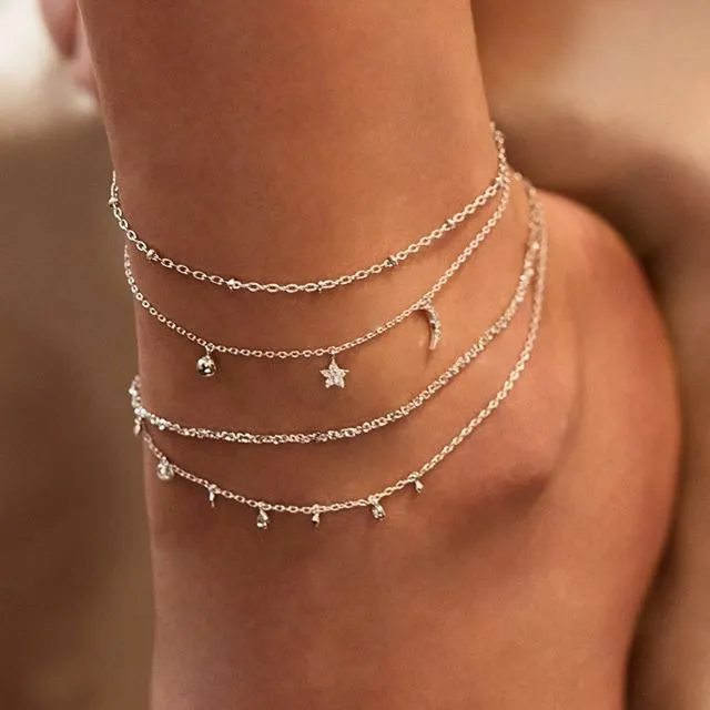 Layered Rhinestone Simple Pendant Anklets DP25A789