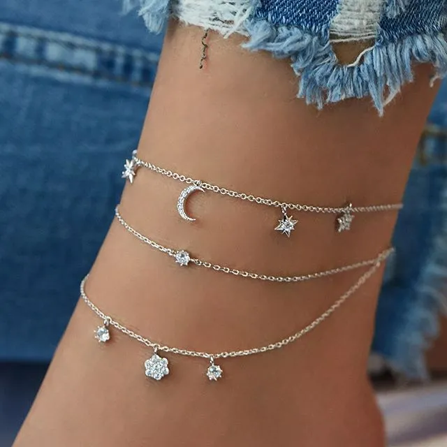 Layered Rhinestone Simple Pendant Anklets DP25A789