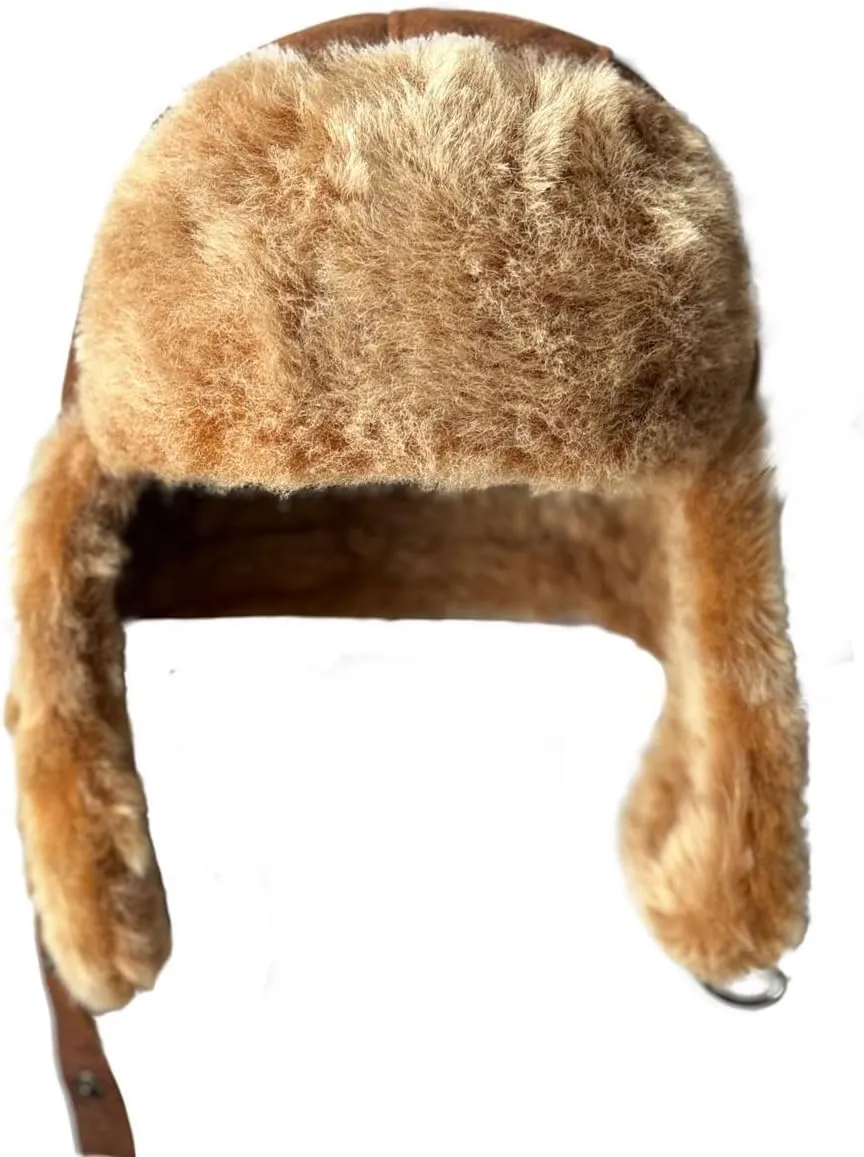 Leather Aviator Russian Ushanka Trapper Shearling Sheepskin Fur Ear Flap Waterproof Winter Hat