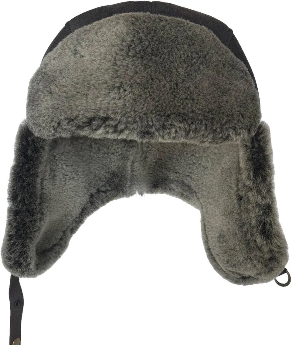 Leather Aviator Russian Ushanka Trapper Shearling Sheepskin Fur Ear Flap Waterproof Winter Hat