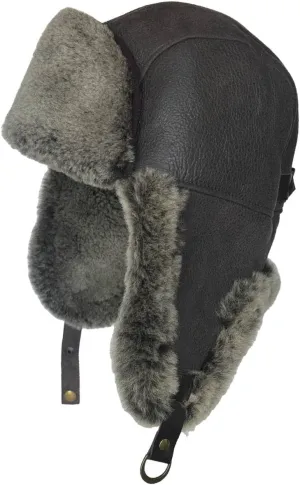 Leather Aviator Russian Ushanka Trapper Shearling Sheepskin Fur Ear Flap Waterproof Winter Hat