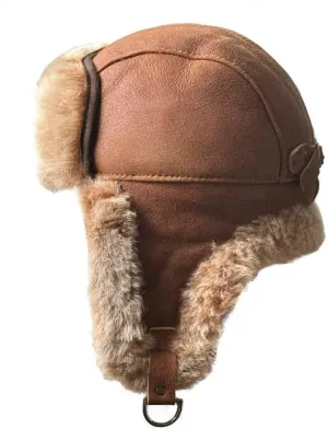 Leather Aviator Russian Ushanka Trapper Shearling Sheepskin Fur Ear Flap Waterproof Winter Hat