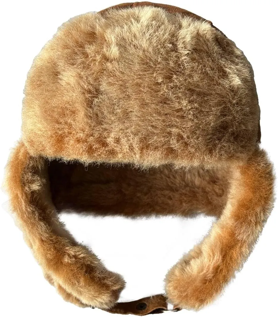 Leather Aviator Russian Ushanka Trapper Shearling Sheepskin Fur Ear Flap Waterproof Winter Hat
