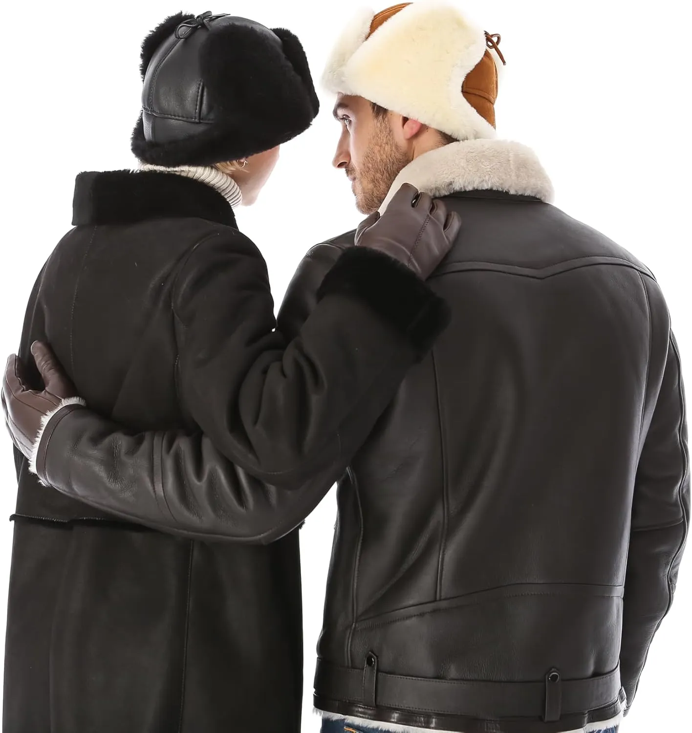 Leather Aviator Shearling Ushanka Trapper Hat Russian Sheepskin Cap Real Fur Winter Hat with Ear Flaps for Men Women