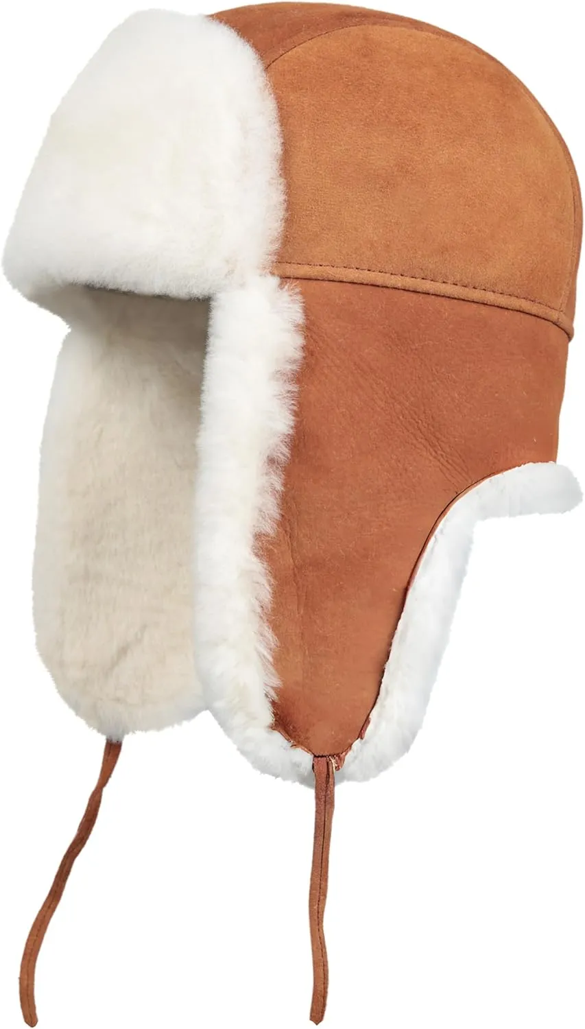 Leather Aviator Shearling Ushanka Trapper Hat Russian Sheepskin Cap Real Fur Winter Hat with Ear Flaps for Men Women