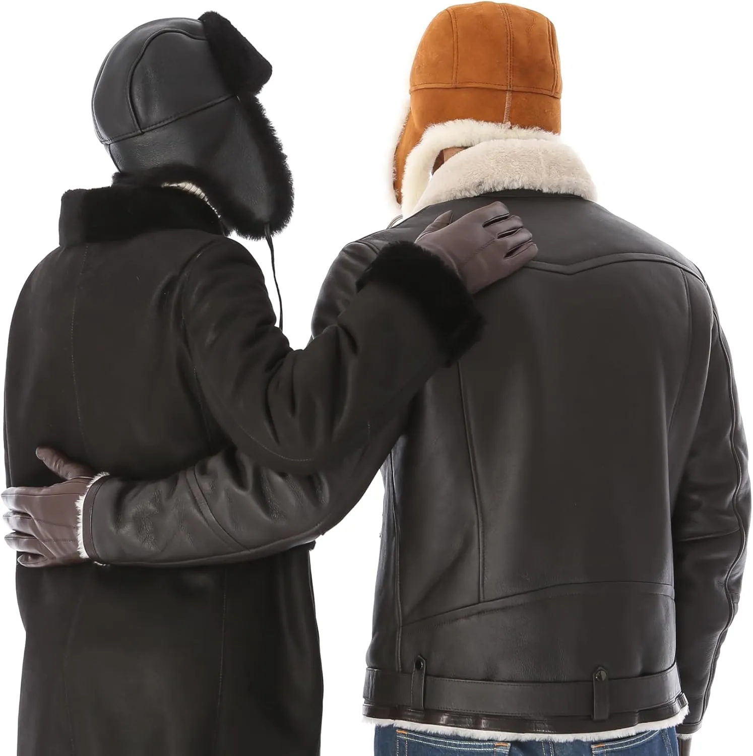 Leather Aviator Shearling Ushanka Trapper Hat Russian Sheepskin Cap Real Fur Winter Hat with Ear Flaps for Men Women