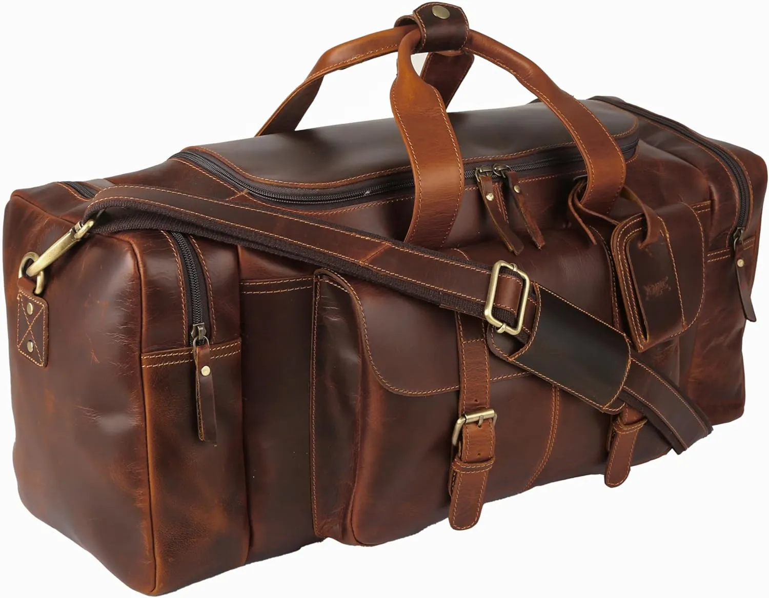 Leather duffel bag 24 Inch U Zip holdall Travel sports Duffle Weekend gym Sports
