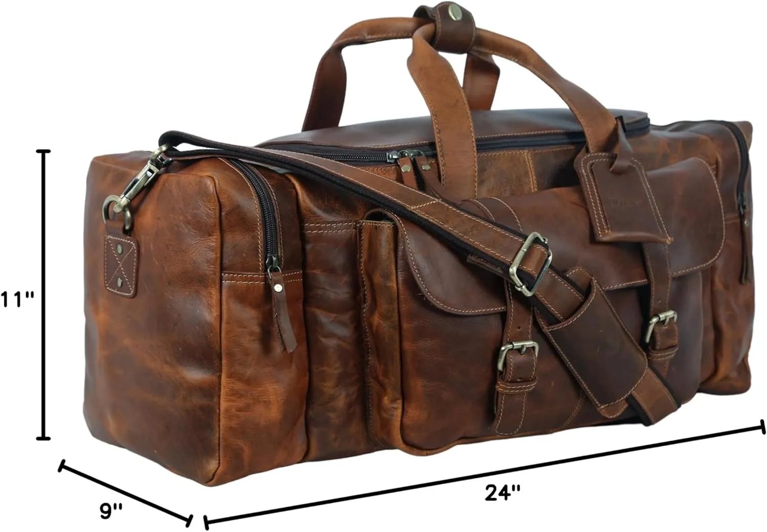 Leather duffel bag 24 Inch U Zip holdall Travel sports Duffle Weekend gym Sports
