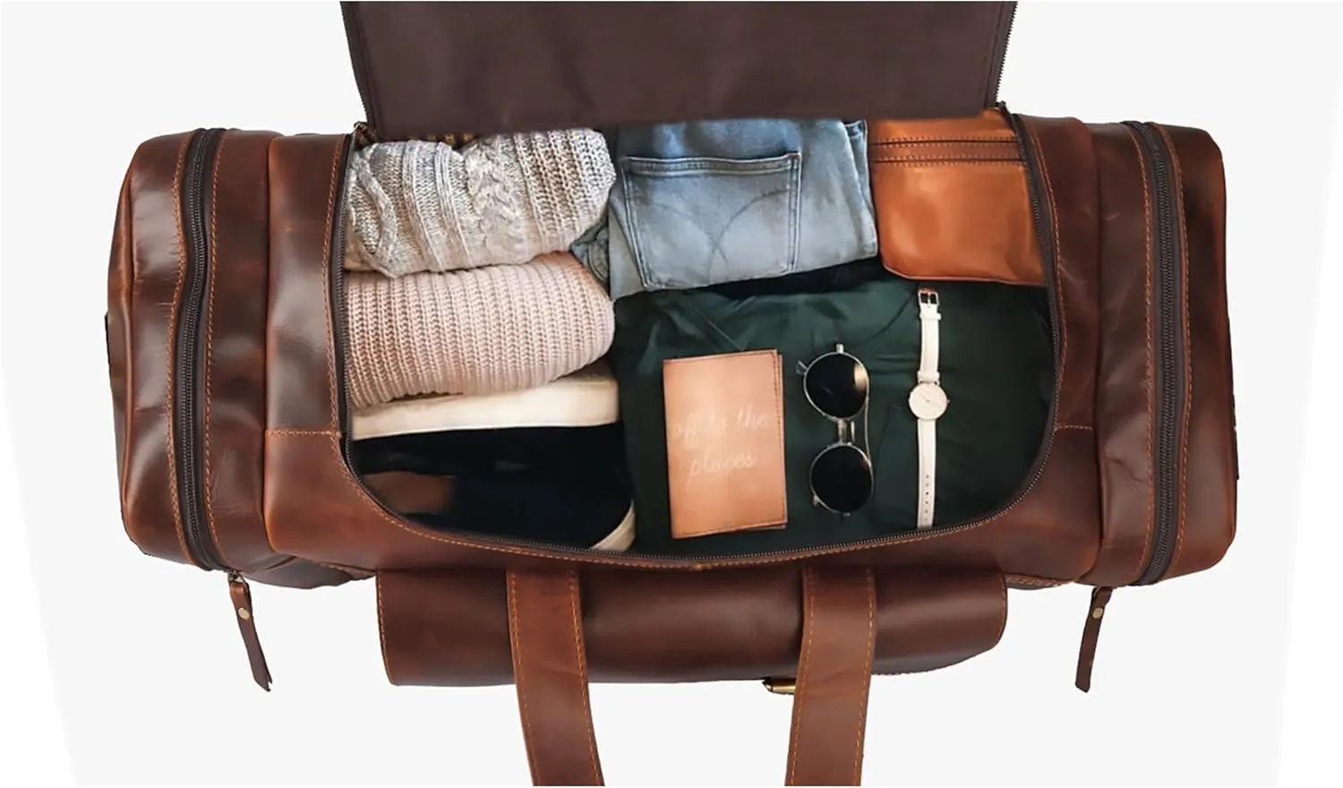 Leather duffel bag 24 Inch U Zip holdall Travel sports Duffle Weekend gym Sports