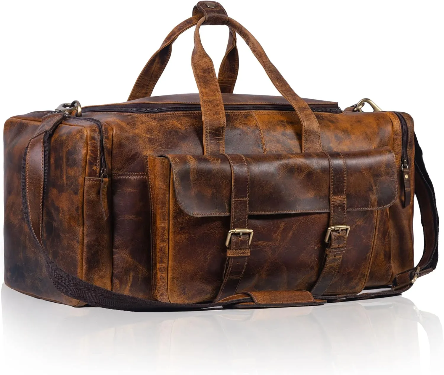 Leather duffel bag 24 Inch U Zip holdall Travel sports Duffle Weekend gym Sports