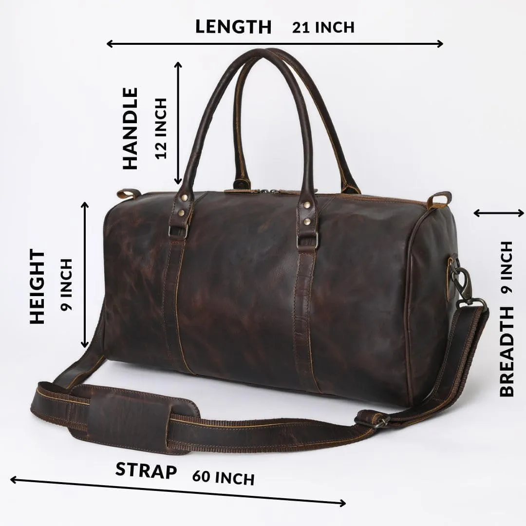 Leather Duffle Bags for Travel for Men and Women 21 inch Carry On Bag Full Grain Leather Gym Bag Overnight Weekend Leather Bags Sports Flight Professional (Shaded Dark Brown)