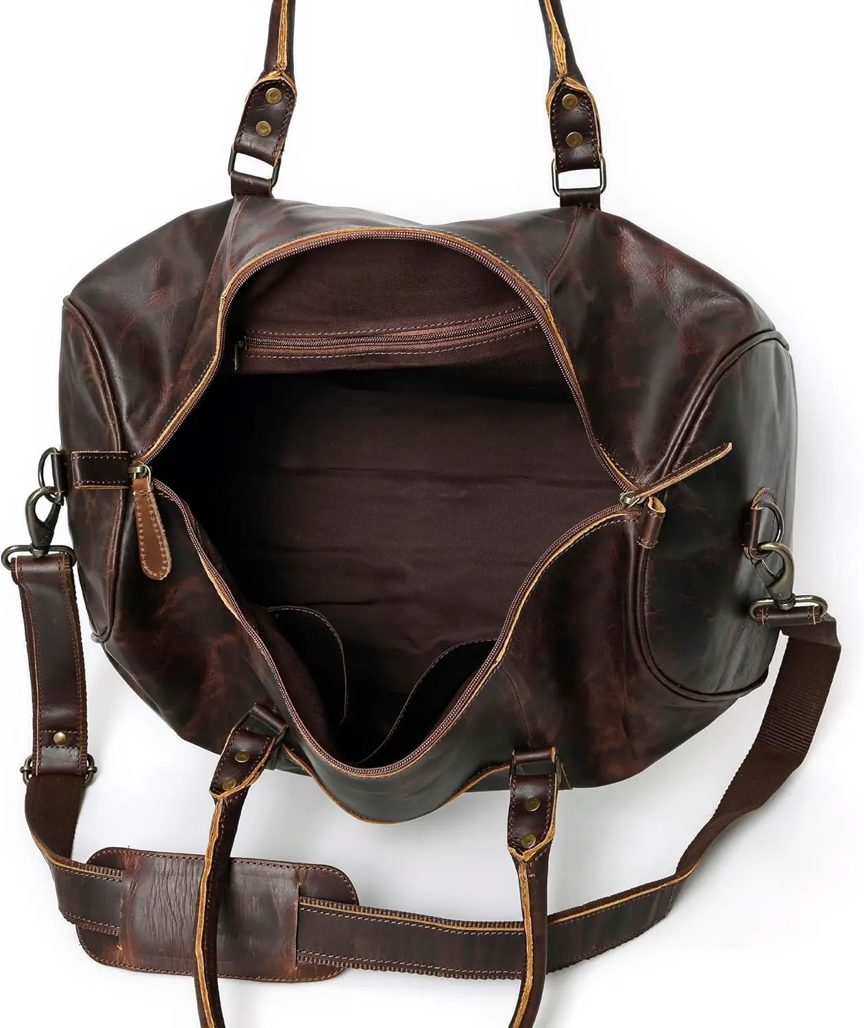 Leather Duffle Bags for Travel for Men and Women 21 inch Carry On Bag Full Grain Leather Gym Bag Overnight Weekend Leather Bags Sports Flight Professional (Shaded Dark Brown)