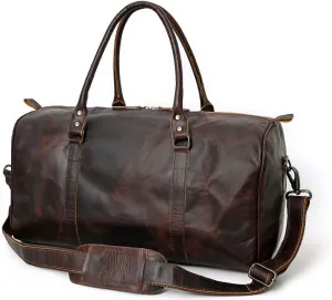 Leather Duffle Bags for Travel for Men and Women 21 inch Carry On Bag Full Grain Leather Gym Bag Overnight Weekend Leather Bags Sports Flight Professional (Shaded Dark Brown)