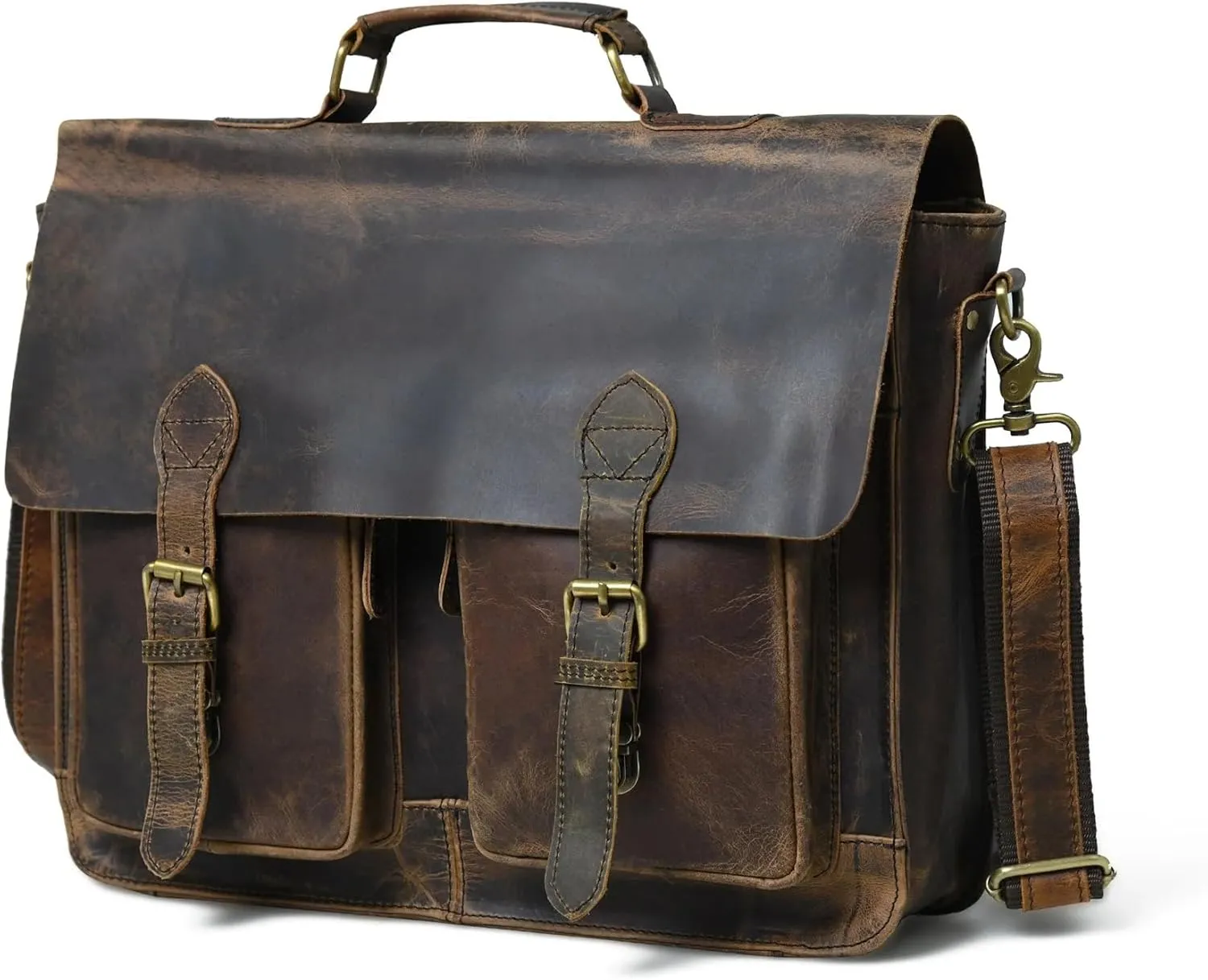 Leather Messenger Bag - Laptop Satchel Bags 16 Inches Genuine Computer Briefcase Crossbody Shoulder Bag for Men and Women
