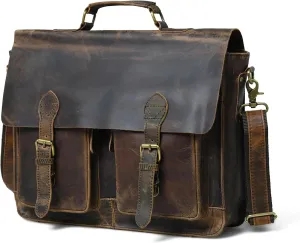 Leather Messenger Bag - Laptop Satchel Bags 16 Inches Genuine Computer Briefcase Crossbody Shoulder Bag for Men and Women