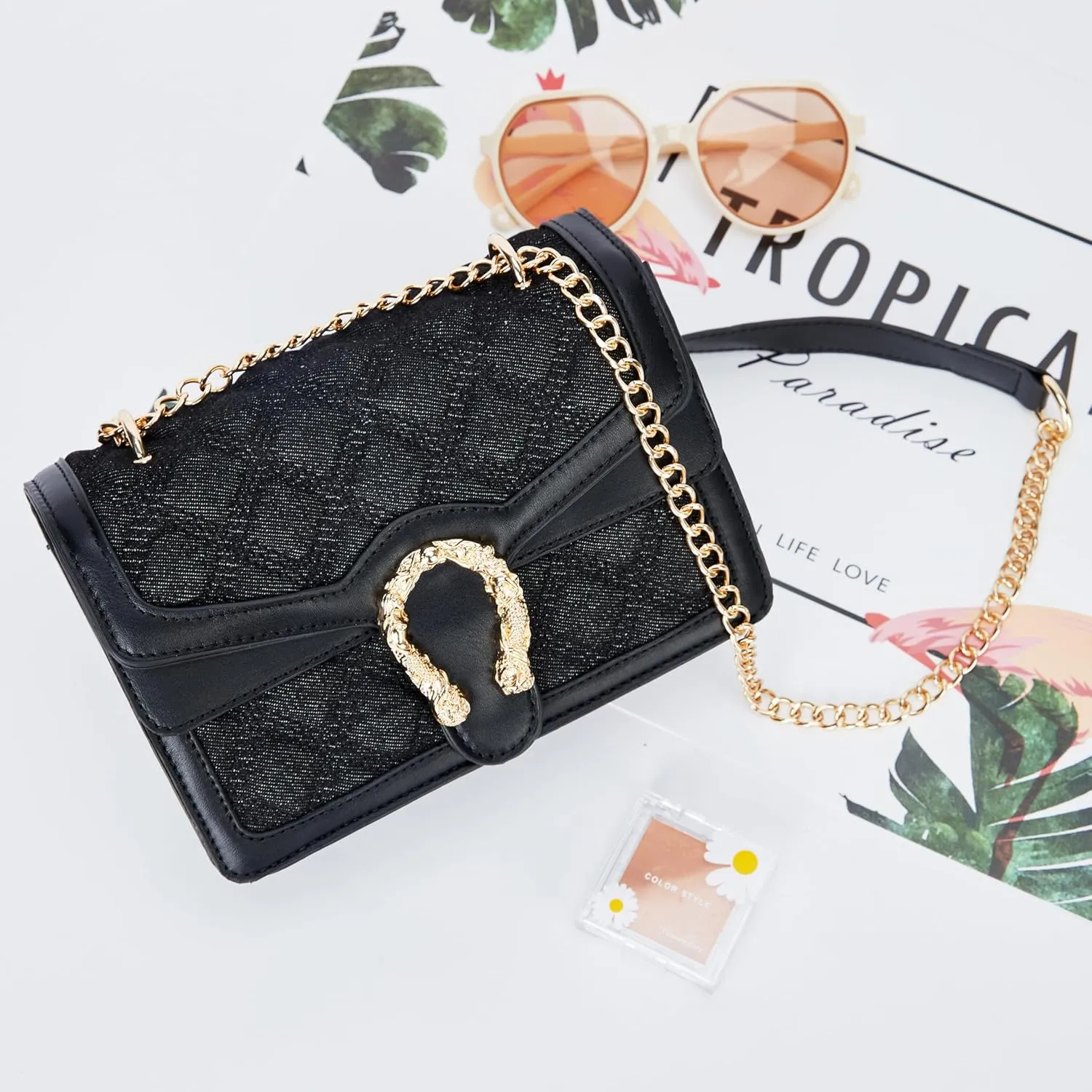 Leather Shoulder Bag Chain Purse for Women - Fashion Crossbody Bags Vintage Snake Print Underarm Bag Square Satchel Handbag
