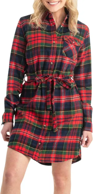 Legendary Whitetails Women's Open Spaces Dress, Plaid Flannel Long Sleeve Button Up Tunic with Belt