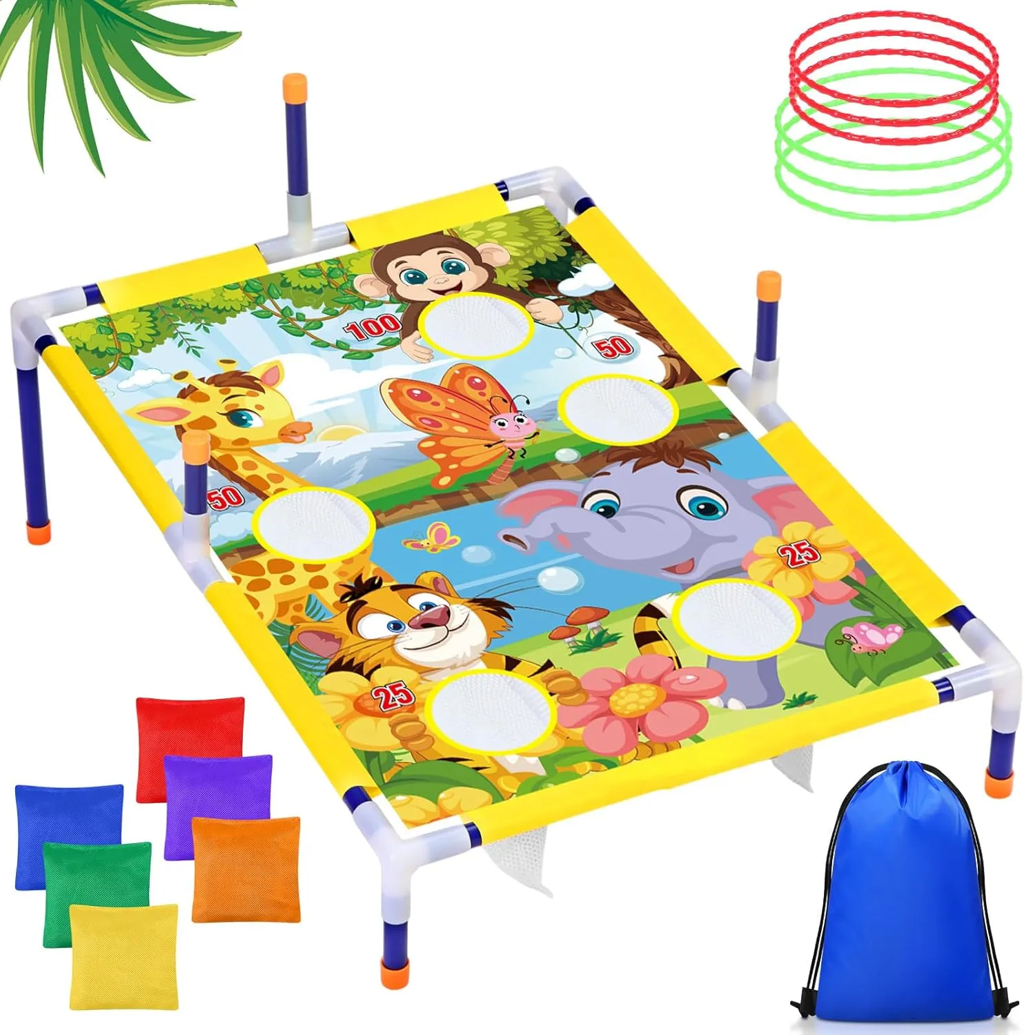 Leitee 2 in 1 Bean Bags Toss Game Animal Cornhole Bean Bags Ring Toss Game Kids Cornhole Games Set Party Carnival Games Toys Gifts Birthday Games Ideal Birthday for Ages 4-8 Toddlers