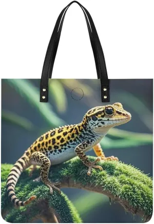 Leopard Little Gecko Leather Handbags Crossbody Bags for Women Trendy Vegan Purses Shoulder Handbags with Wide Shoulder Strap And Zipper