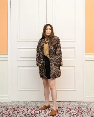 Leopard-print Faux Fur Velvet-trimmed Coat