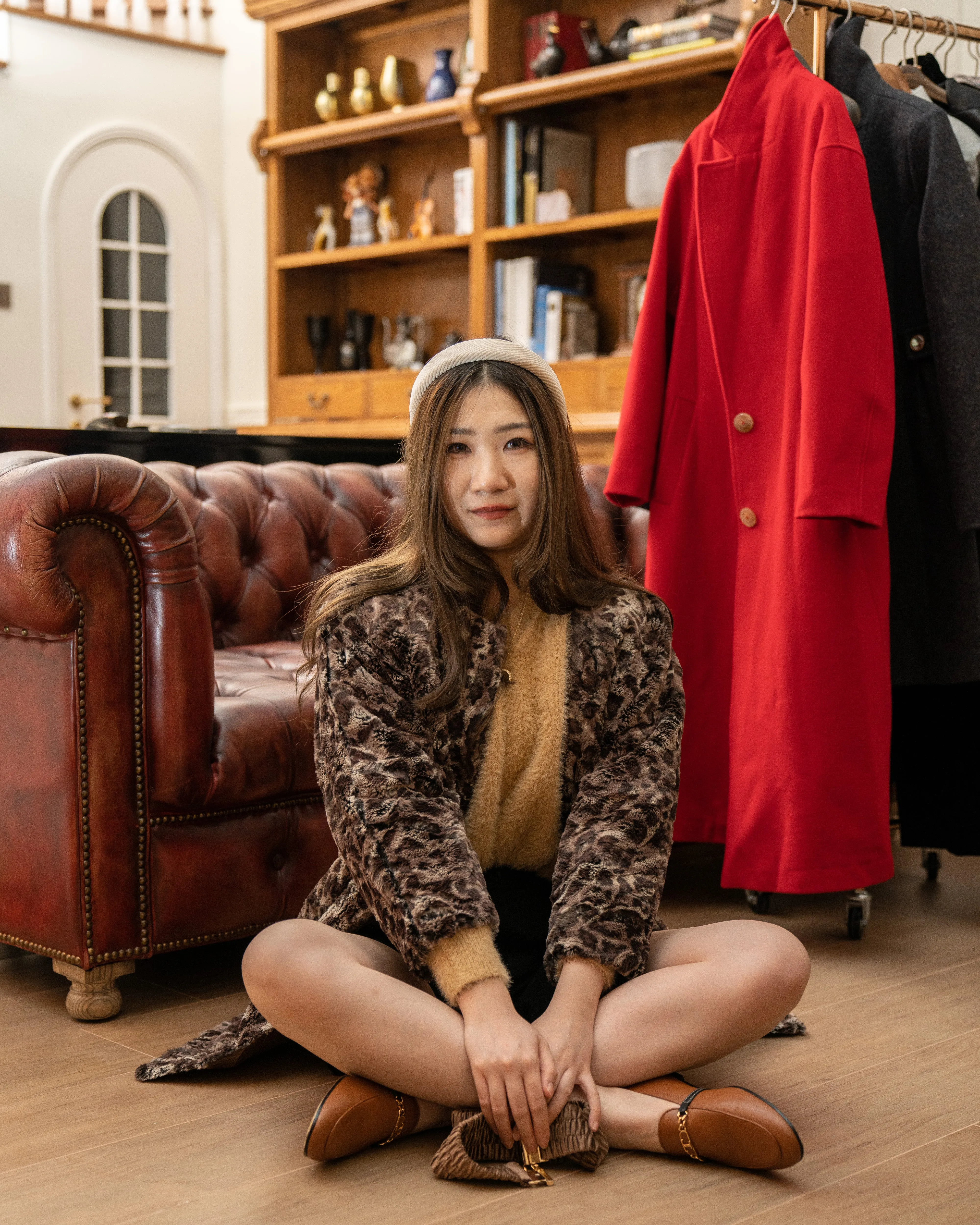 Leopard-print Faux Fur Velvet-trimmed Coat