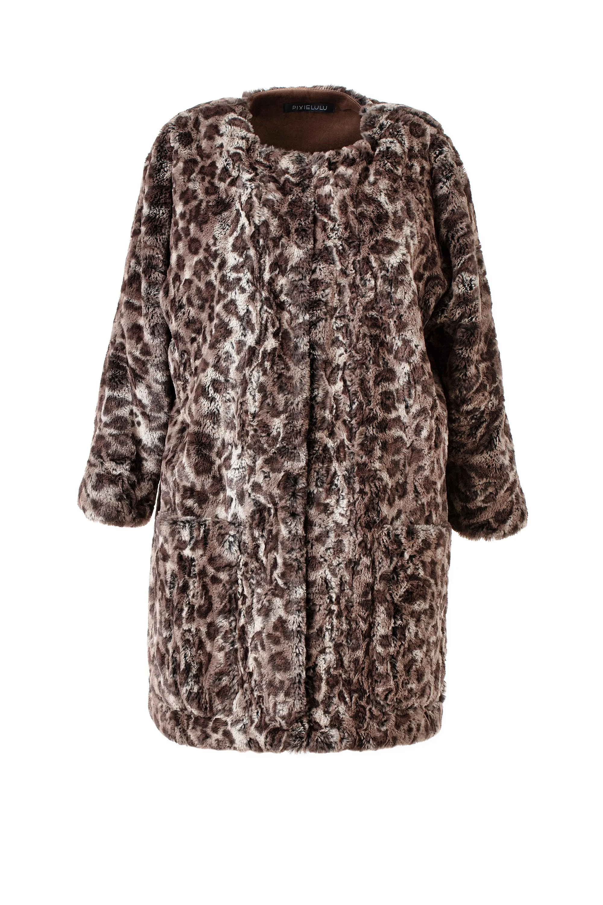 Leopard-print Faux Fur Velvet-trimmed Coat
