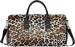 Leopard Print Travel Duffle Bag for Women Men Foldable Waterproof Weekender Bag Carry on Tote for Overnight Sports Gym Animal Theme Print Faux Fur