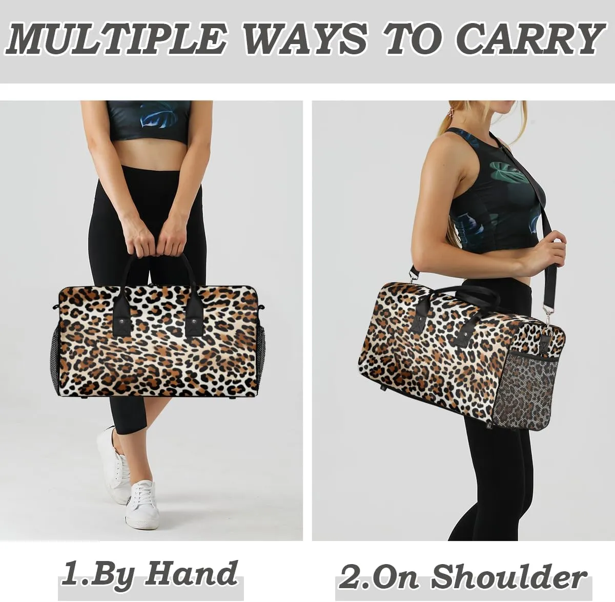 Leopard Print Travel Duffle Bag for Women Men Foldable Waterproof Weekender Bag Carry on Tote for Overnight Sports Gym Animal Theme Print Faux Fur