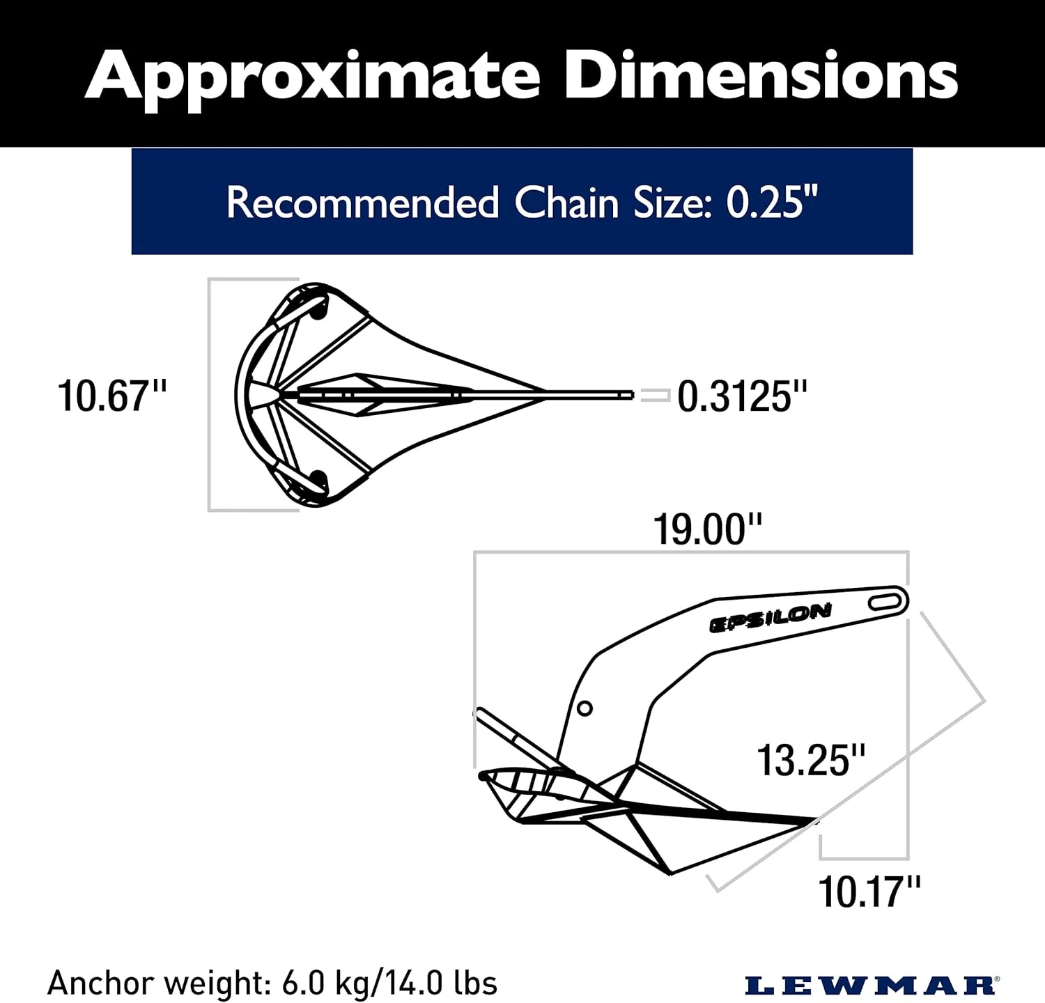 Lewmar Stainless Steel Epsilon Anchor for Power and Sailboats