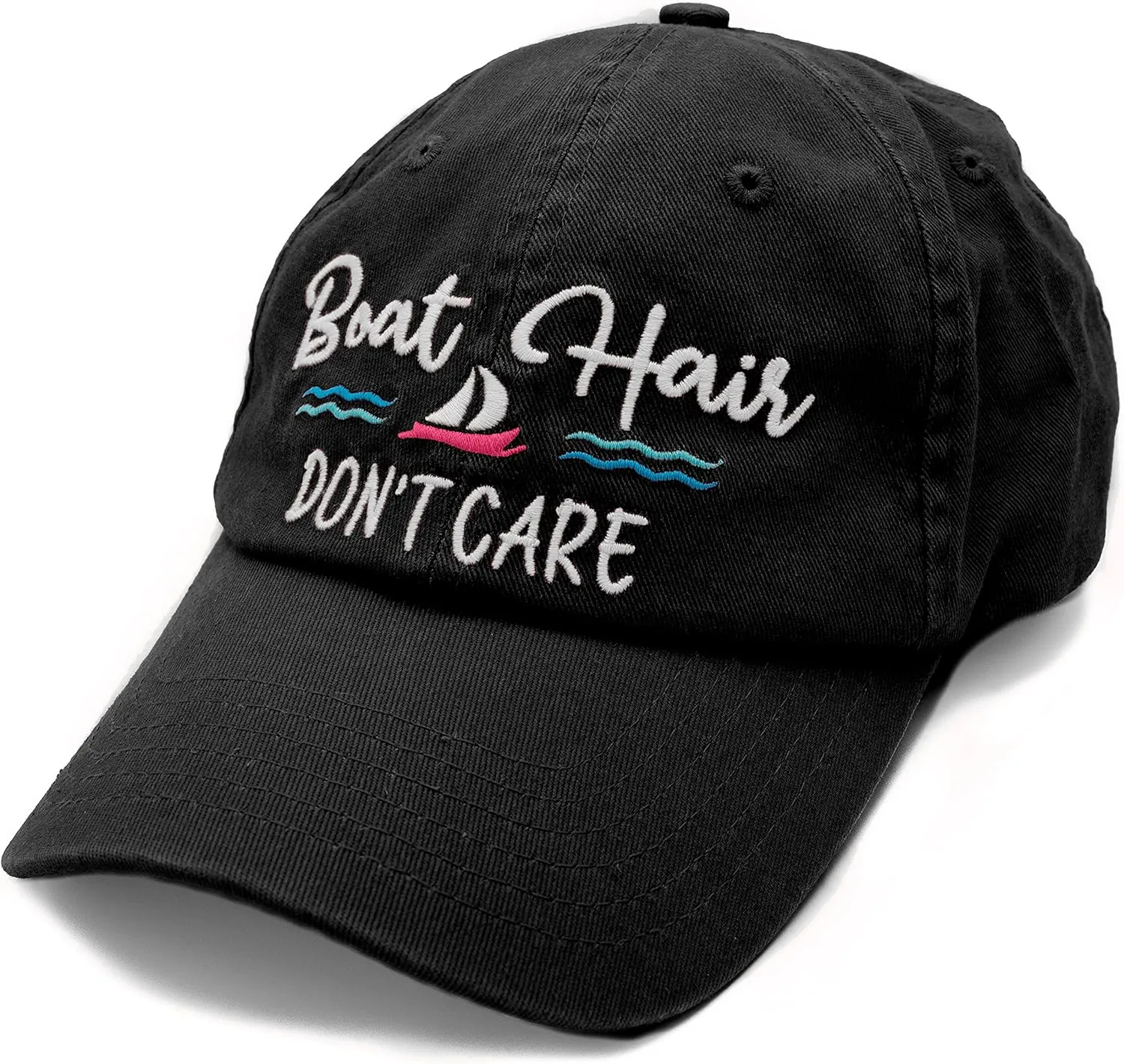 Lifecraft Boat Hair Don't Care Embroidered Washed Distressed Denim Womens Baseball Cap Cotton Dad Hat Boater Gift