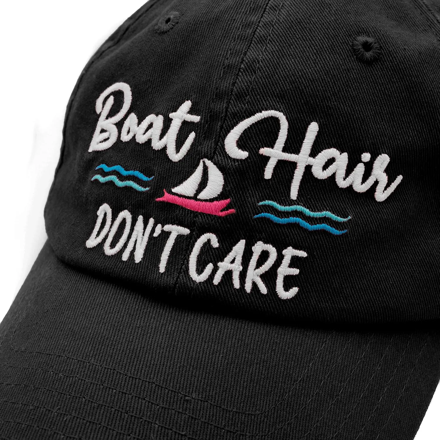 Lifecraft Boat Hair Don't Care Embroidered Washed Distressed Denim Womens Baseball Cap Cotton Dad Hat Boater Gift