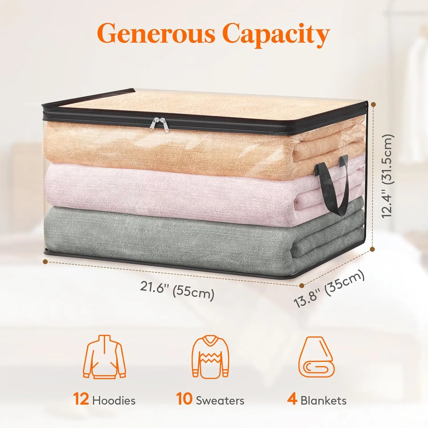 Lifewit 6 Pack Clear Clothes Storage Bags, 60L Plastic Blanket Vinyl Foldable Moving Bags with Zipper, Closet Organizers and Storage Containers for Bedding, Duvet, Pillow