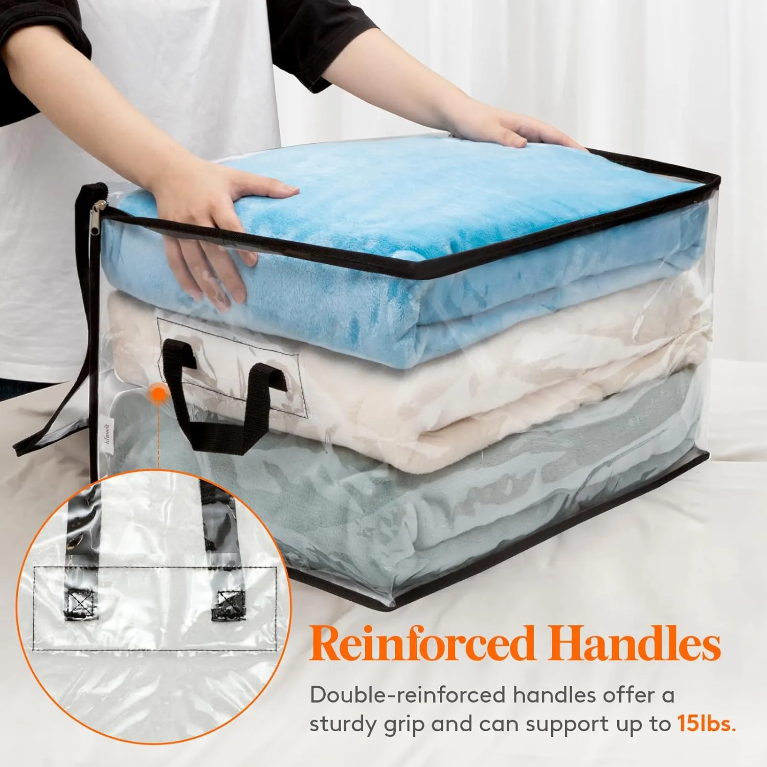 Lifewit 6 Pack Clear Clothes Storage Bags, 60L Plastic Blanket Vinyl Foldable Moving Bags with Zipper, Closet Organizers and Storage Containers for Bedding, Duvet, Pillow