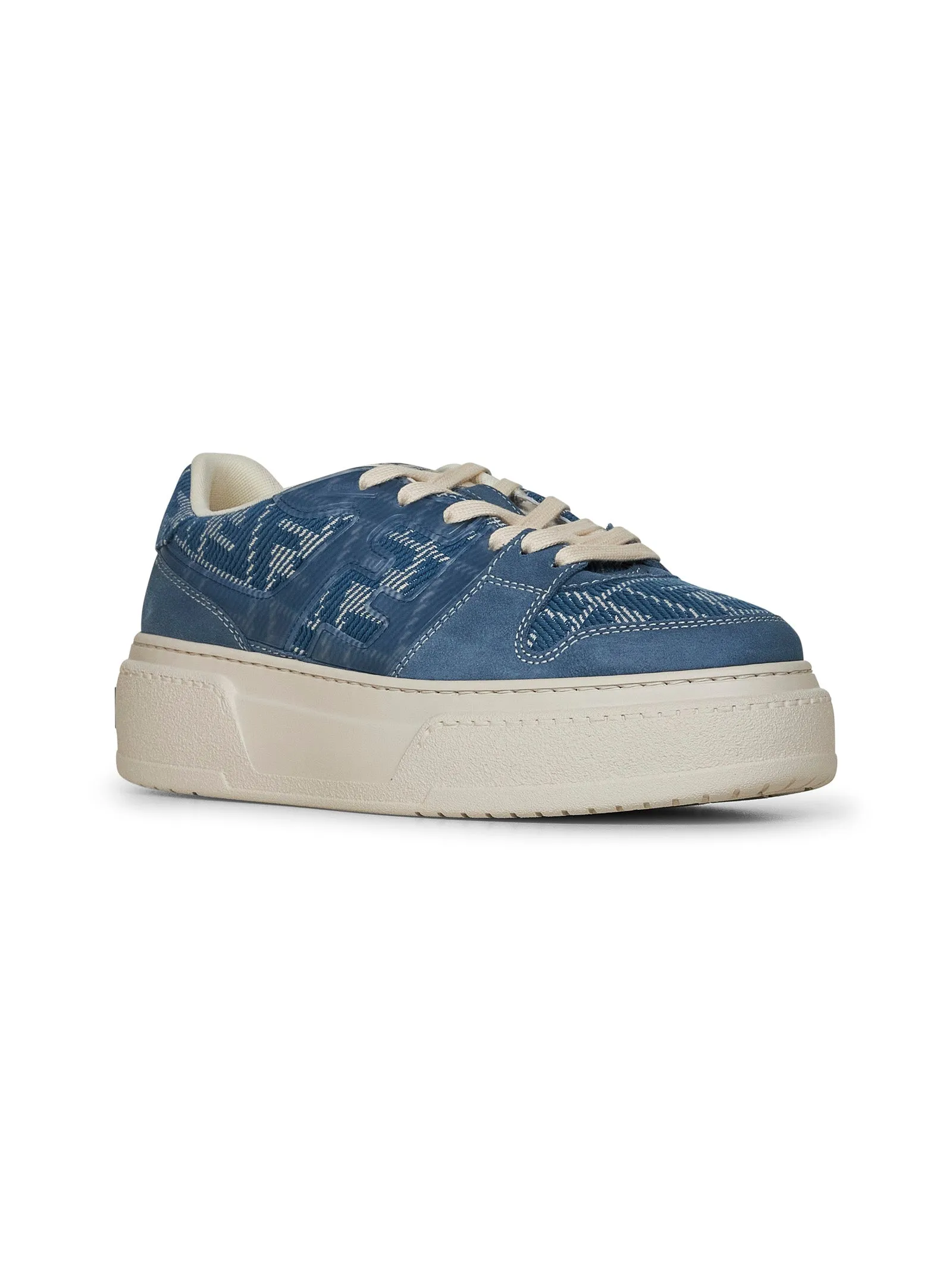 Light blue FF jacquard and suede Fendi Match sneakers