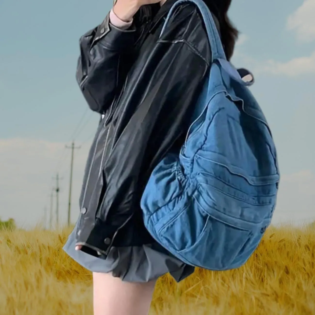 Light Wash Denim Jean Backpack for Women & Men Retro Aesthetic Rucksack Basic Backpack for High School/College Students Travel Laptop Bag