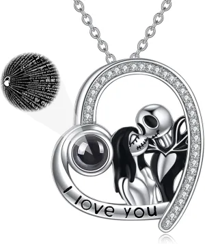 LILALO Nightmare Necklace Sterling Silver Abalone Shell Crystal Jack and Sally Necklace Skull Necklace