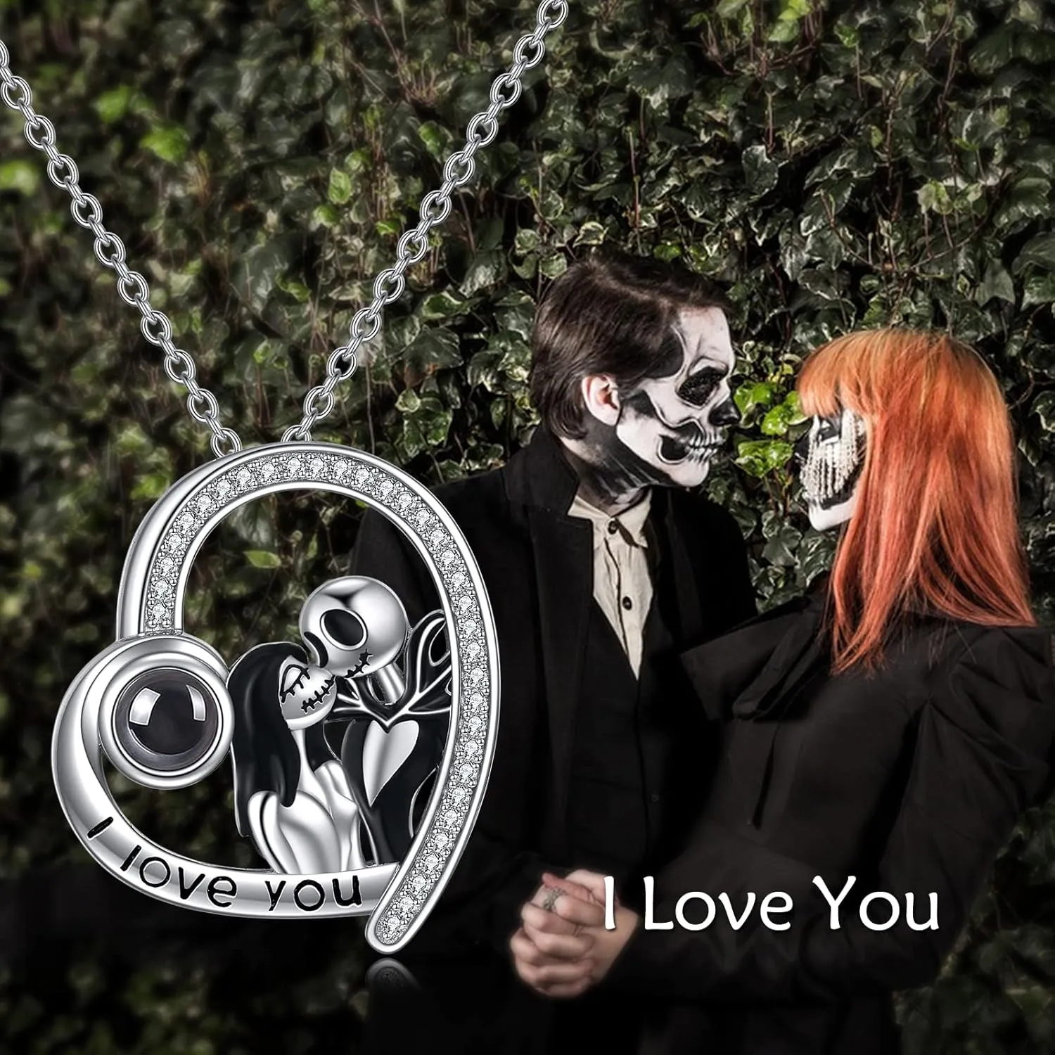 LILALO Nightmare Necklace Sterling Silver Abalone Shell Crystal Jack and Sally Necklace Skull Necklace