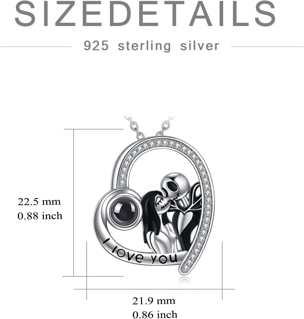 LILALO Nightmare Necklace Sterling Silver Abalone Shell Crystal Jack and Sally Necklace Skull Necklace