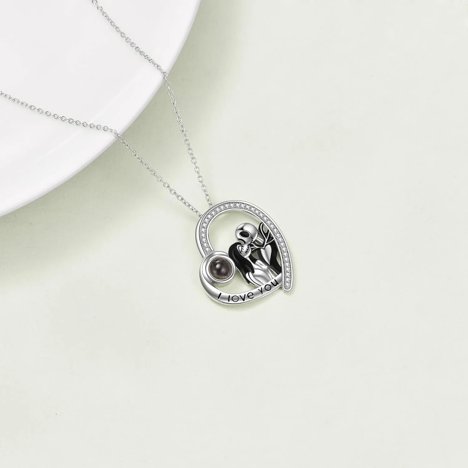 LILALO Nightmare Necklace Sterling Silver Abalone Shell Crystal Jack and Sally Necklace Skull Necklace