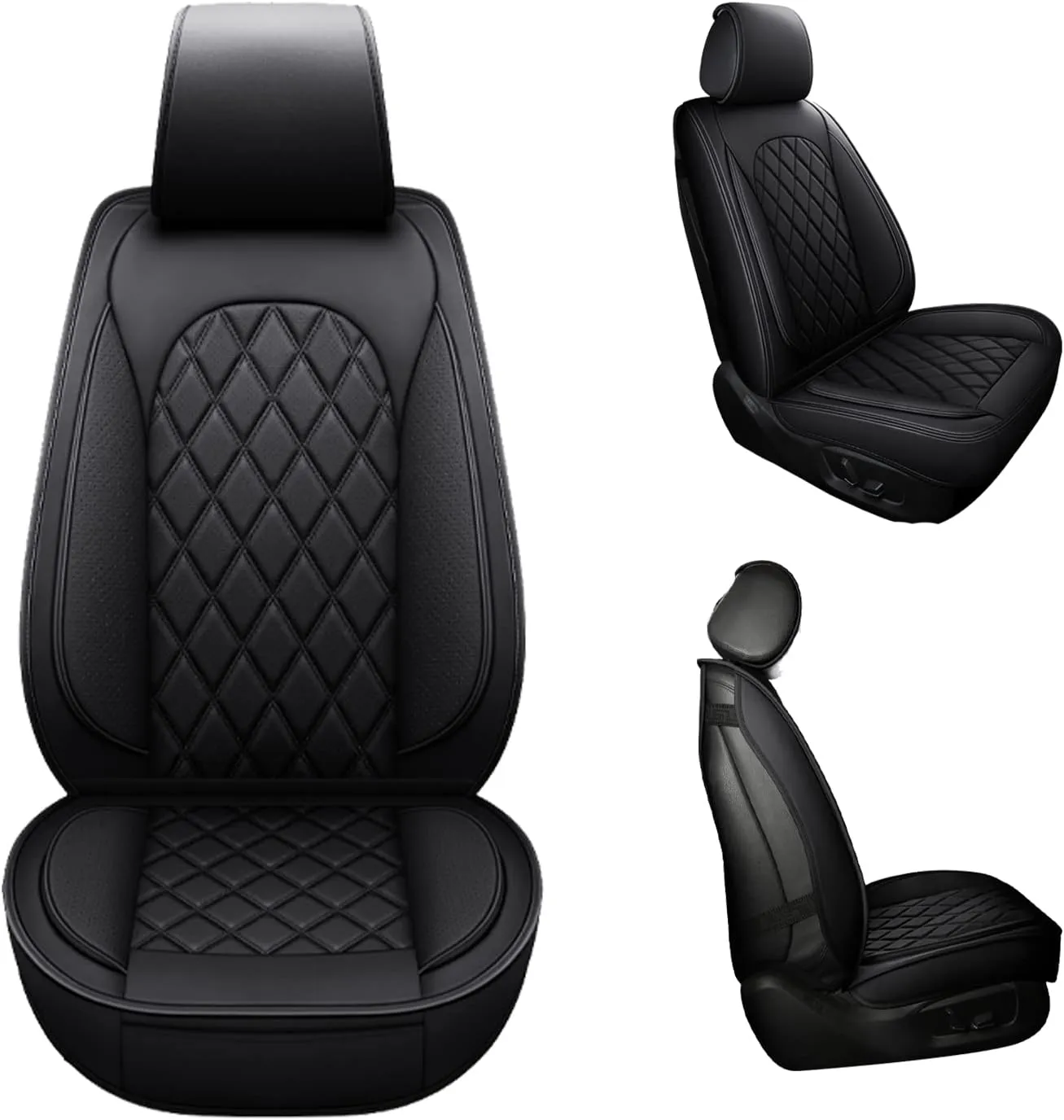 LINGVIDO Faux Leather Auto Seat Covers, Automotive Interior Rhombus Vehicle Sport Journey Fur Cushion for Cars & SUV Trucks Universal Fit carseat Cover (Front Only, Black)