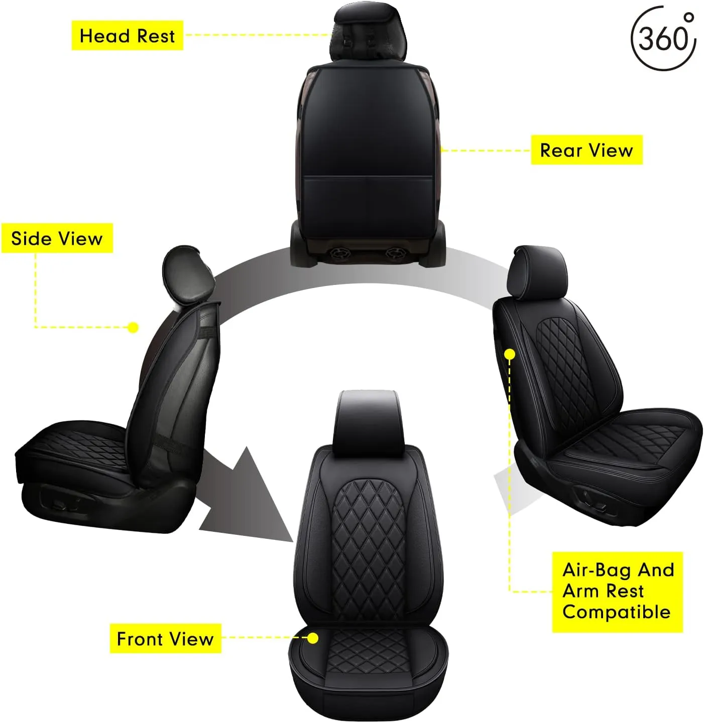 LINGVIDO Faux Leather Auto Seat Covers, Automotive Interior Rhombus Vehicle Sport Journey Fur Cushion for Cars & SUV Trucks Universal Fit carseat Cover (Front Only, Black)
