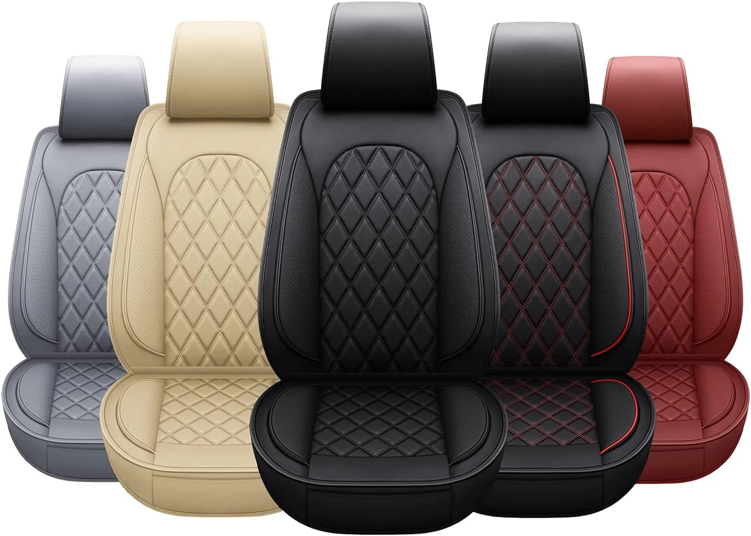 LINGVIDO Faux Leather Auto Seat Covers, Automotive Interior Rhombus Vehicle Sport Journey Fur Cushion for Cars & SUV Trucks Universal Fit carseat Cover (Front Only, Black)