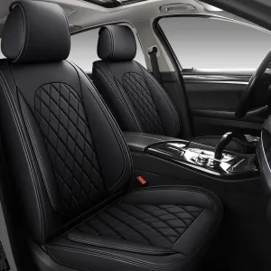 LINGVIDO Faux Leather Auto Seat Covers, Automotive Interior Rhombus Vehicle Sport Journey Fur Cushion for Cars & SUV Trucks Universal Fit carseat Cover (Front Only, Black)