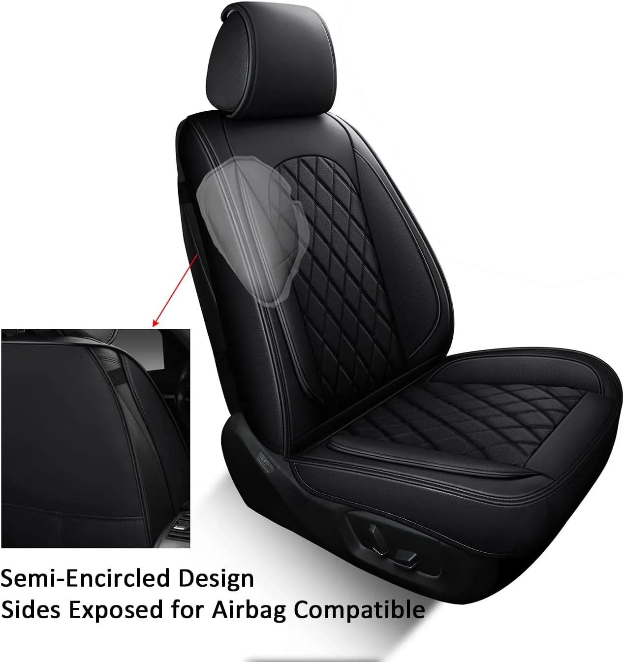 LINGVIDO Faux Leather Auto Seat Covers, Automotive Interior Rhombus Vehicle Sport Journey Fur Cushion for Cars & SUV Trucks Universal Fit carseat Cover (Front Only, Black)