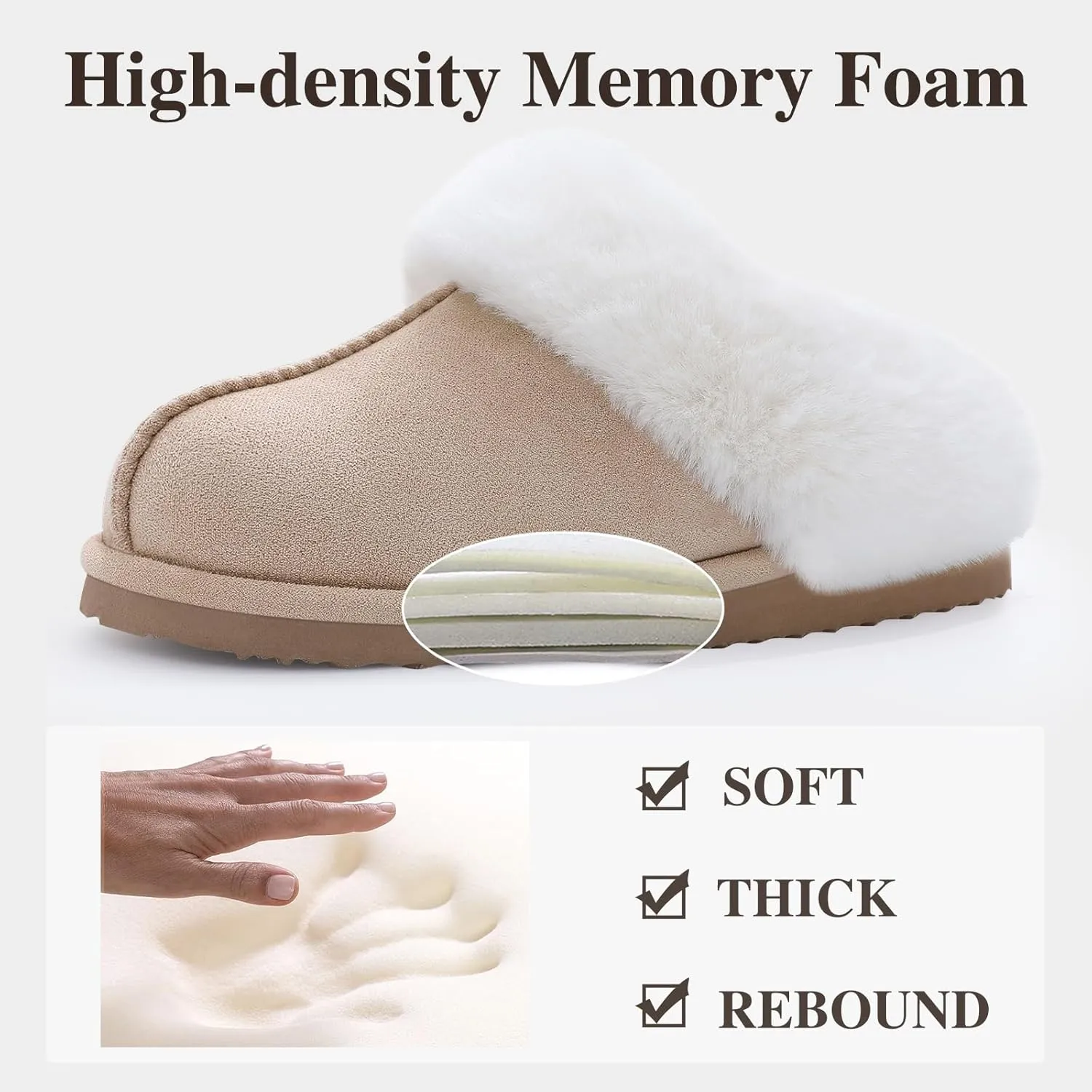 Litfun Fuzzy House Slippers for Women Fluffy Memory Foam Suede Slippers with Faux Fur Collar Indoor Outdoor