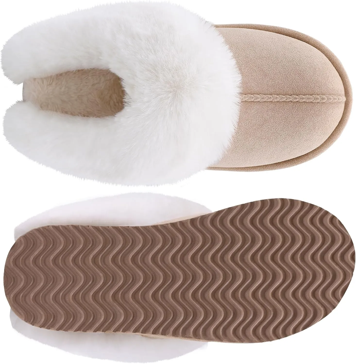 Litfun Fuzzy House Slippers for Women Fluffy Memory Foam Suede Slippers with Faux Fur Collar Indoor Outdoor