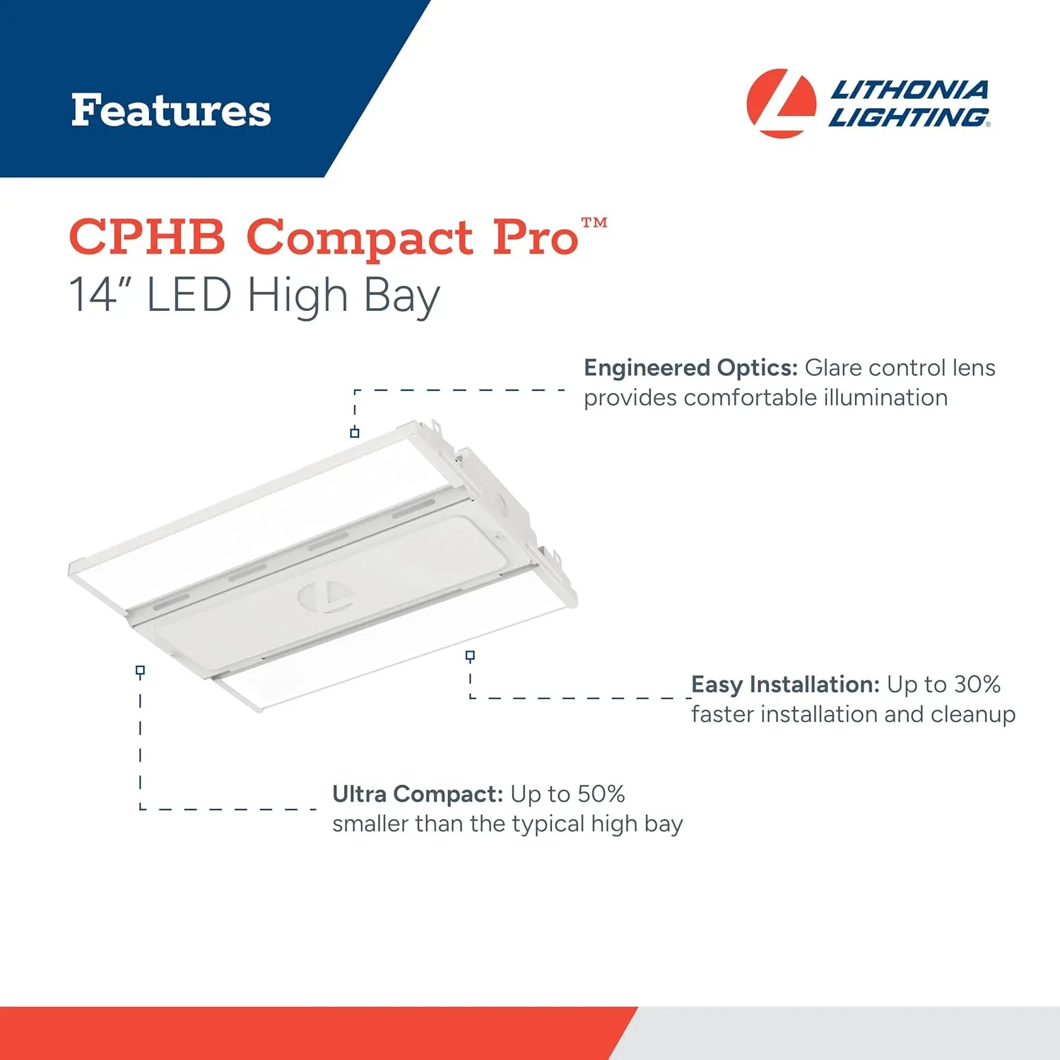 Lithonia Lighting Compact Pro LED High Bay Light, Ceiling Lighting Fixture, 12,000 Lumens, 5000K Daylight, Dimmable LED Work Light for Garage and Warehouse, MVOLT 120-277V (CPHB 12LM MVOLT 50K)