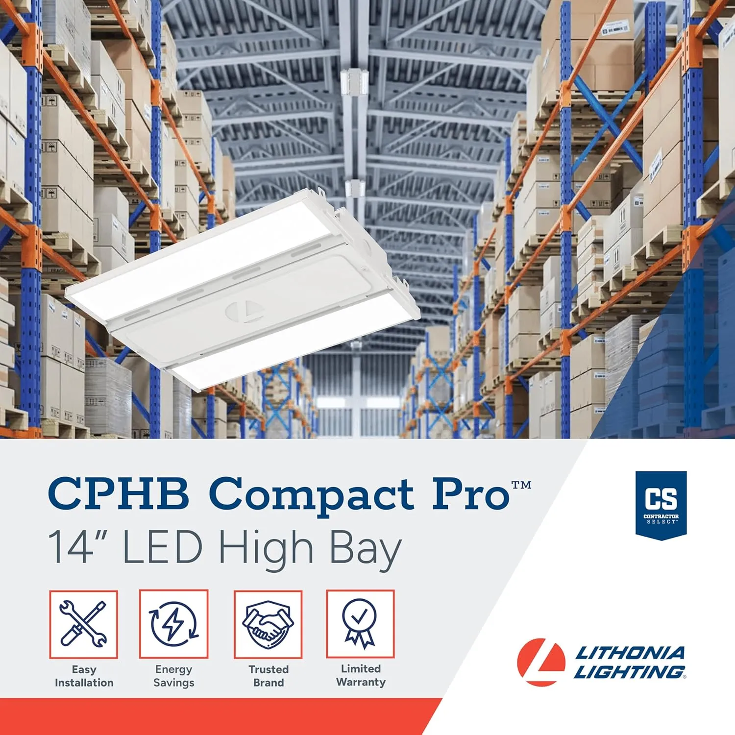 Lithonia Lighting Compact Pro LED High Bay Light, Ceiling Lighting Fixture, 12,000 Lumens, 5000K Daylight, Dimmable LED Work Light for Garage and Warehouse, MVOLT 120-277V (CPHB 12LM MVOLT 50K)