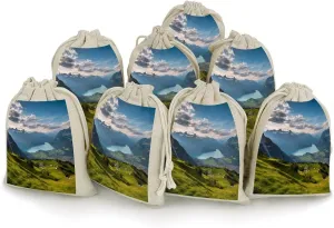 LLUTSNTH Muslin Bags Drawstring Bag Jewelry Pouch Switzerland Alps Drawstring Pouch Gift Pouches Reusable Sachet Bag Cloth Bags for Party Wedding Home Storage Natural Color 8pcs