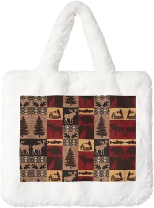 Lodge Bear Deer Fish Printing Soft Plush Handbag For Womens Tote Bag For Women,Women Satchel Bags Wallet Purse For Gifts